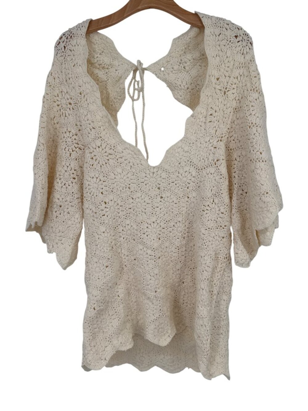 wet Crochet boho Beach Cover-Up Dress top Macadamia size Large y2k new $168